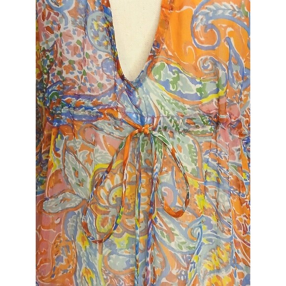 Lauren Ralph Lauren Cover-up Sz XS Midi Caftan Sheer Paisley Floral Multi $135 - Picture 3 of 16